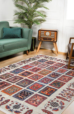 Patchwork Area Rug – Digital Print Beige Carpet with Non Slip, Antibacterial Features
