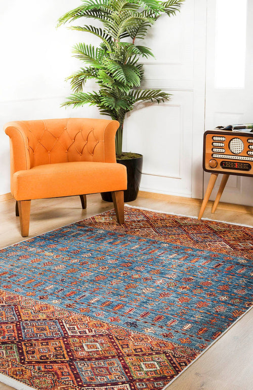 Orange Geometric Rug - Digital Print Area Rug, Non Slip Antibacterial Carpet