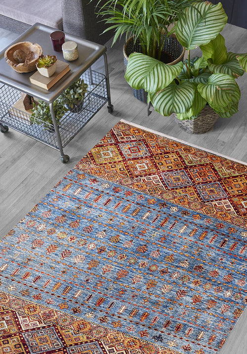 Orange Geometric Rug - Digital Print Area Rug, Non Slip Antibacterial Carpet