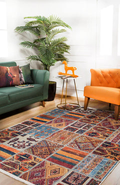 Orange Patchwork Area Rug - Digital Print, Non Slip, Antibacterial Carpet