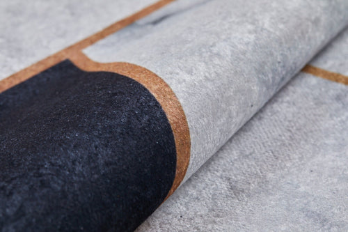 Grey Black Marble Rug – Digital Print Area Rug | Non Slip, Antibacterial Carpet