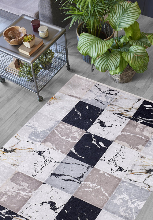 Grey Patchwork Area Rug - Digital Print Rug | Non Slip, Antibacterial Carpet