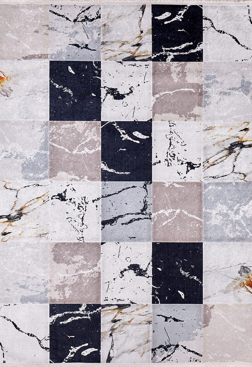 Grey Patchwork Area Rug - Digital Print Rug | Non Slip, Antibacterial Carpet