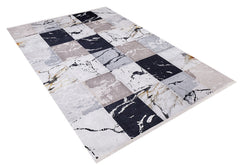 Grey Patchwork Area Rug - Digital Print Rug | Non Slip, Antibacterial Carpet