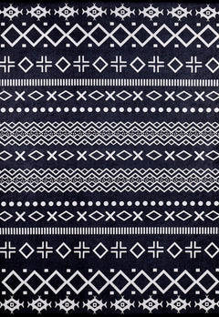 Black Geometric Area Rug - Digital Print Carpet | Non Slip, Antibacterial, Washable