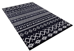 Black Geometric Area Rug - Digital Print Carpet | Non Slip, Antibacterial, Washable