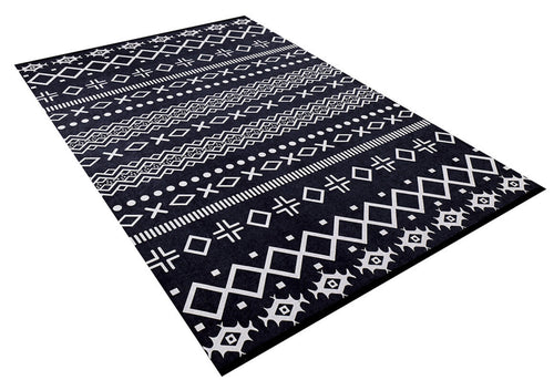 Black Geometric Area Rug - Digital Print Carpet | Non Slip, Antibacterial, Washable