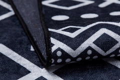 Black Geometric Area Rug - Digital Print Carpet | Non Slip, Antibacterial, Washable
