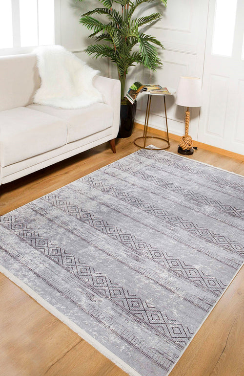 Grey Geometric Area Rug - Modern Digital Print Rug, Non Slip & Antibacterial Carpet