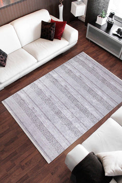 Grey Geometric Area Rug - Modern Digital Print Rug, Non Slip & Antibacterial Carpet