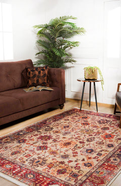 Digital Print Area Rug - Burgundy Classic Non Slip Washable Carpet