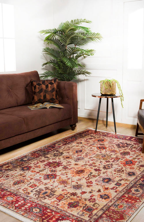 Digital Print Area Rug - Burgundy Classic Non Slip Washable Carpet