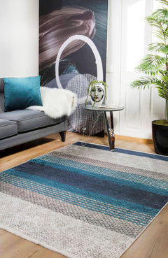 Blue Striped Area Rug – Digital Print Rug | Non Slip, Antibacterial Carpet