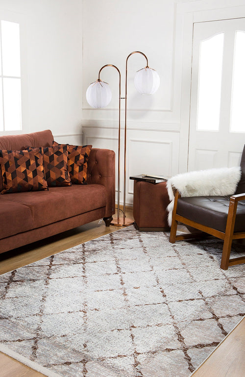 Beige Geometric Area Rug | Stylish Digital Print Carpet, Washable & Allergy Friendly Floor Mat
