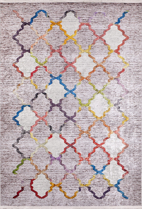 Beige Geometric Area Rug - High Quality Digital Print Carpet | Non Slip, Washable