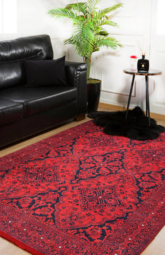 Digital Print Area Rug – Classic Red Non Slip Antibacterial Carpet for Living Room