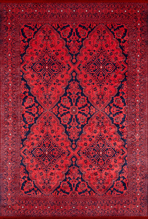 Digital Print Area Rug – Classic Red Non Slip Antibacterial Carpet for Living Room