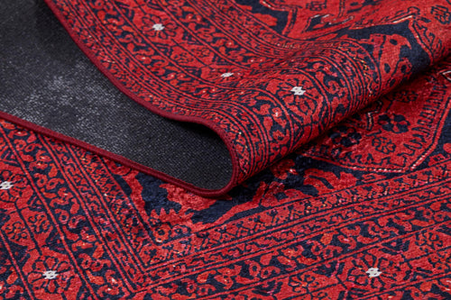 Digital Print Area Rug – Classic Red Non Slip Antibacterial Carpet for Living Room