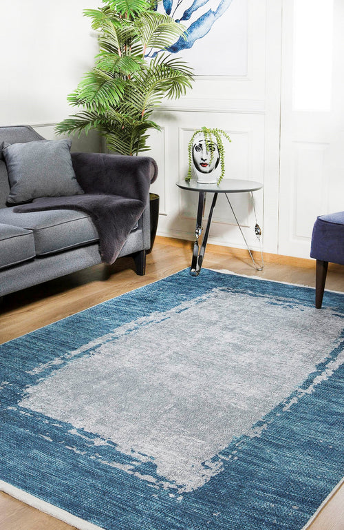 Blue Vintage Area Rug - Digital Print Carpet | Non Slip, Antibacterial & Washable Floor Mat