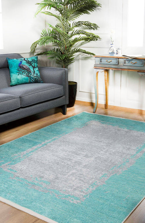 Turquoise Area Rug - Digital Print Frame Design, Non Slip & Antibacterial Carpet