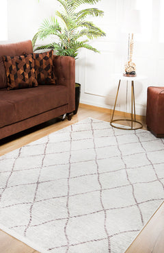 Beige Geometric Area Rug - Digital Print Rug, Non Slip & Washable Floor Carpet