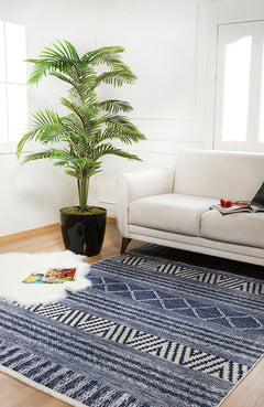 Blue Geometric Area Rug - Digital Print, Non Slip, Hypoallergenic Carpet