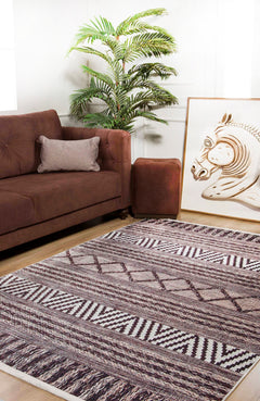 Geometric Area Rug – Brown Digital Print Rug | Non Slip, Antibacterial Carpet