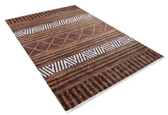 Brown Striped Area Rug - Digital Print Rug | Non Slip, Antibacterial Carpet