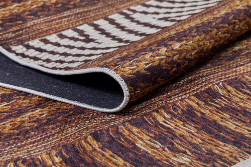 Brown Striped Area Rug - Digital Print Rug | Non Slip, Antibacterial Carpet