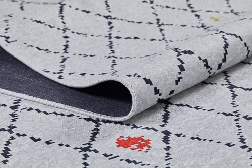 Grey Geometric Area Rug – Non Slip Digital Print Carpet for Living Room