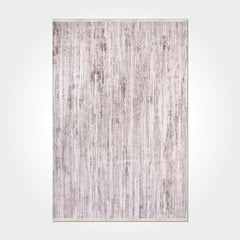 Cream Striped Area Rug - Machine Made Rug With Acrylic Yarn & Laser Cut Edges