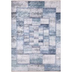 Blue Patchwork Area Rug - Digital Print, Non Slip, Antibacterial Carpet for Living Room