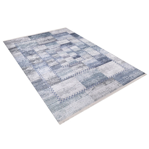 Blue Patchwork Area Rug - Digital Print, Non Slip, Antibacterial Carpet for Living Room