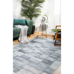 Grey Patchwork Area Rug - Digital Print Non Slip Carpet for Living Room