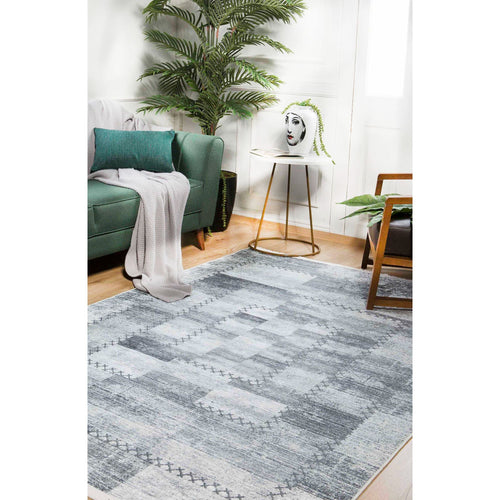 Grey Patchwork Area Rug - Digital Print Non Slip Carpet for Living Room