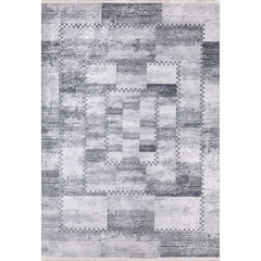 Grey Patchwork Area Rug - Digital Print Non Slip Carpet for Living Room