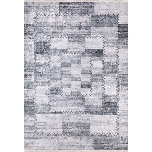 Grey Patchwork Area Rug - Digital Print Non Slip Carpet for Living Room