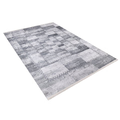 Grey Patchwork Area Rug - Digital Print Non Slip Carpet for Living Room
