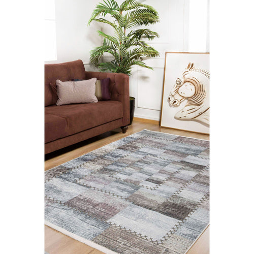 Grey Patchwork Rug | Antibacterial Non Slip Area Rug - Digital Print Carpet