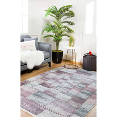 Purple Patchwork Rug – Non Slip Antibacterial Area Rug with Digital Print Carpet