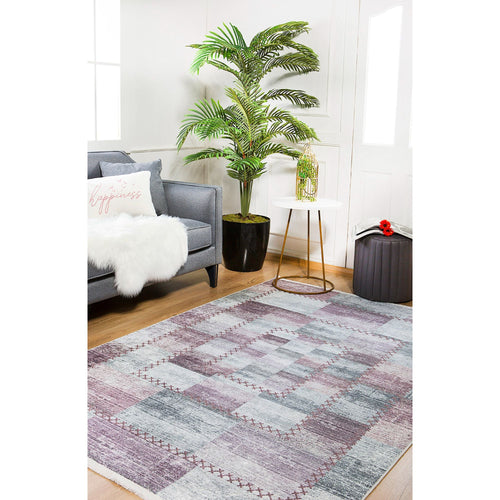 Purple Patchwork Rug – Non Slip Antibacterial Area Rug with Digital Print Carpet