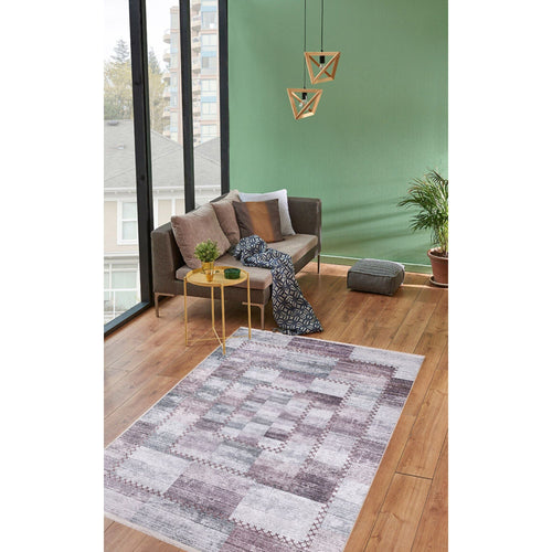 Purple Patchwork Rug – Non Slip Antibacterial Area Rug with Digital Print Carpet