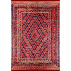 Red Geometric Area Rug - Digital Print, Non Slip, Antibacterial Carpet for Modern Living Room