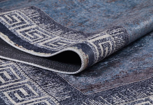 Digital Print Area Rug - Grey Frame Rug Non Slip Antibacterial Stylish Home Carpet