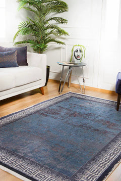 Digital Print Area Rug - Grey Frame Rug Non Slip Antibacterial Stylish Home Carpet