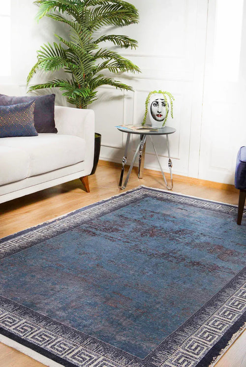 Digital Print Area Rug - Grey Frame Rug Non Slip Antibacterial Stylish Home Carpet