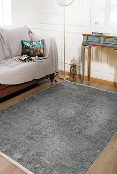 Digital Print Area Rug – Grey Classic Style Carpet With Non Slip, Antibacterial Features