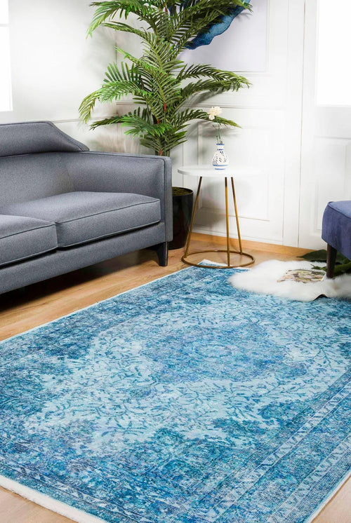 Blue Area Rug – Evora Classic Digital Print Non Slip Carpet for Living Room