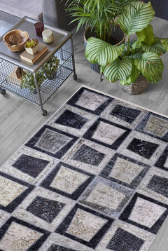 Patchwork Area Rug – Digital Print Rug with Anthracite Carpet Design, Non Slip