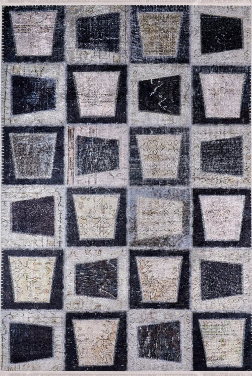 Patchwork Area Rug – Digital Print Rug with Anthracite Carpet Design, Non Slip